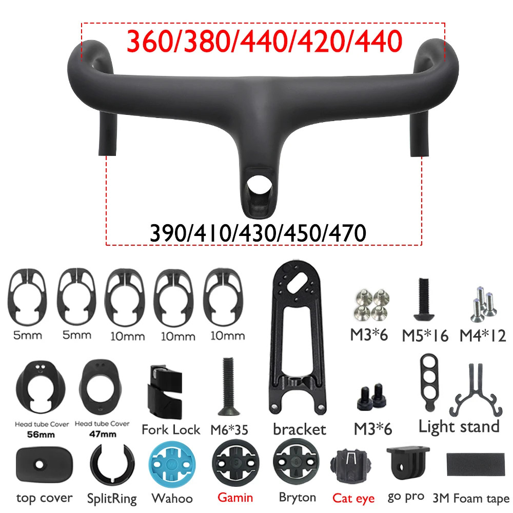 Road Bike Carbon Internal Cable Handlebar Integrated 28.6mm with Spacer Bent Bar