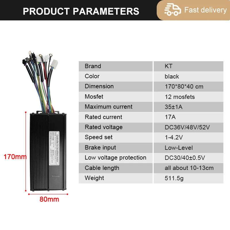 KUNTENG 35A 36-52V Sine Wave Controller 1000-1500W Brushless Motor KT Display
