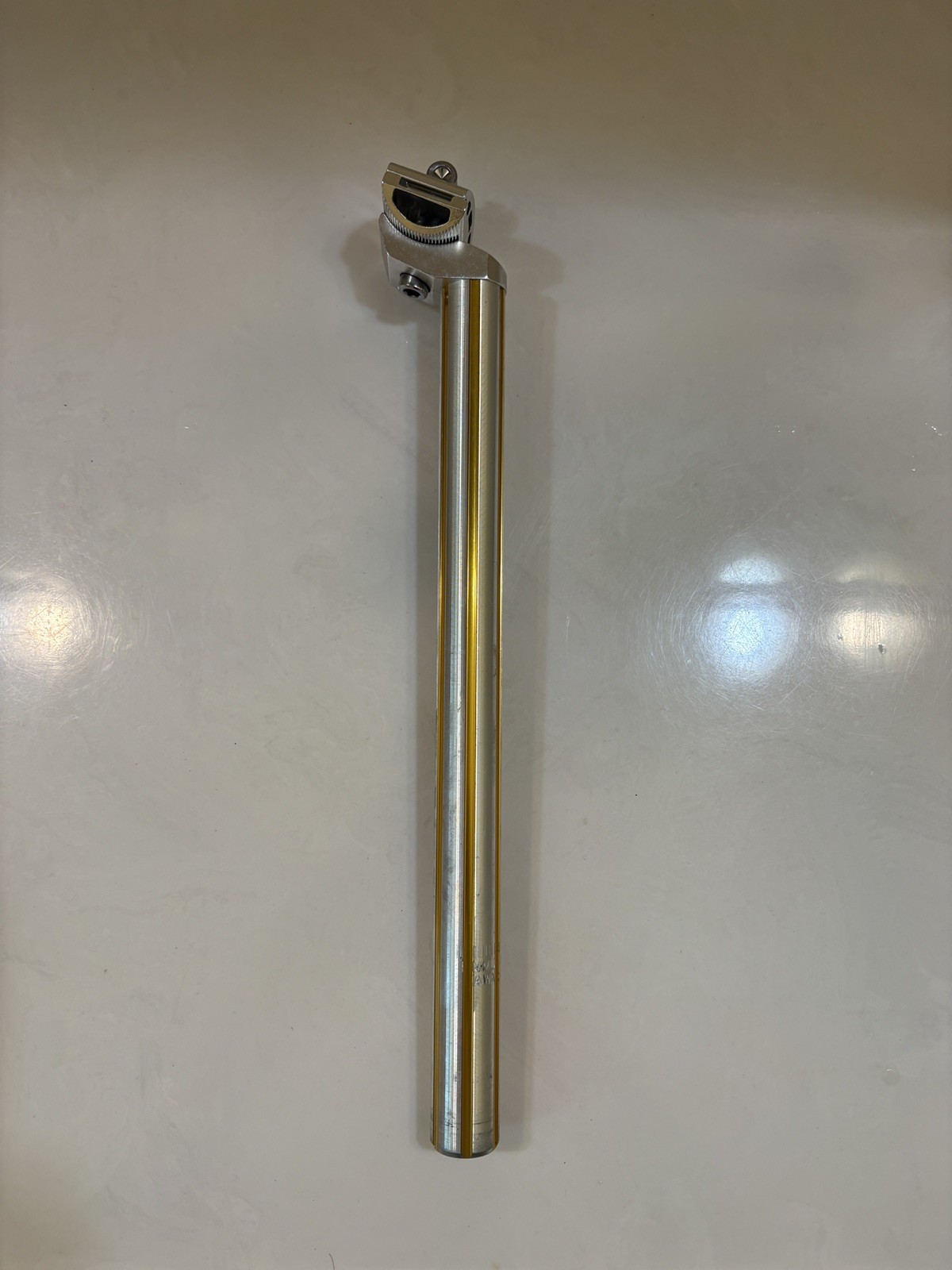 MCS BMX FLUTED ALUMINUM BICYCLE SEATPOST w/clamp GOLD/SILVER ANODIZED 25.4x350mm