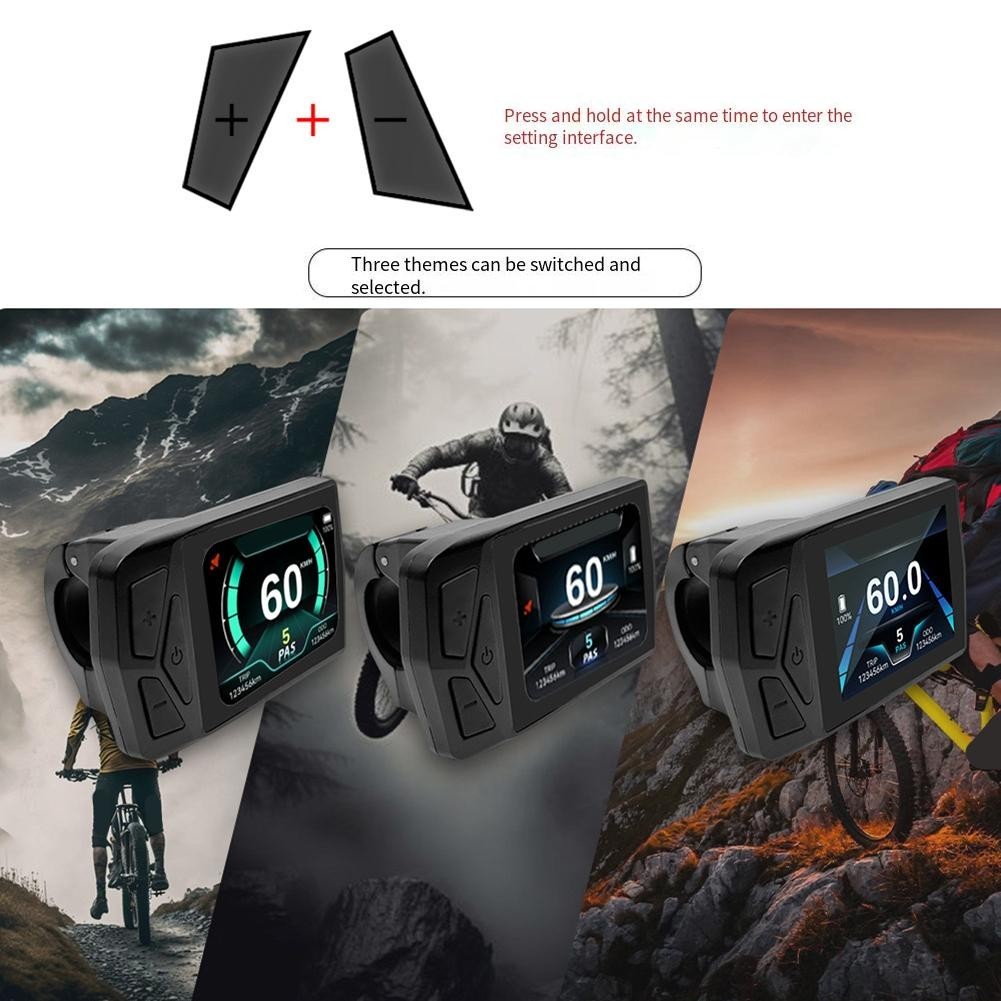 E-Bike Display with Clear LCD Readout DC24V 36V 48V 52V 60V 5-Pin SM Cable