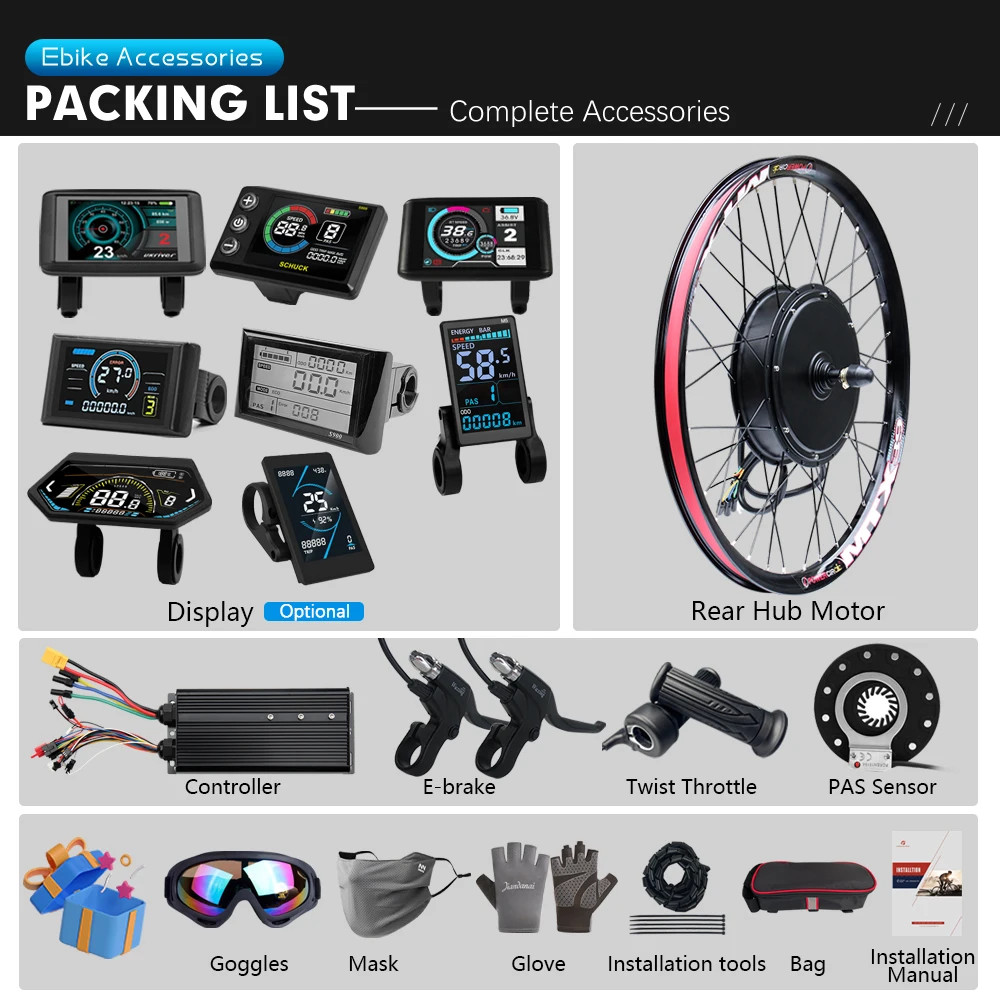 MTX Ebike Kit 72V 3000W 105kmh Max Speed 20-29inch Brushless Rear Hub Motor