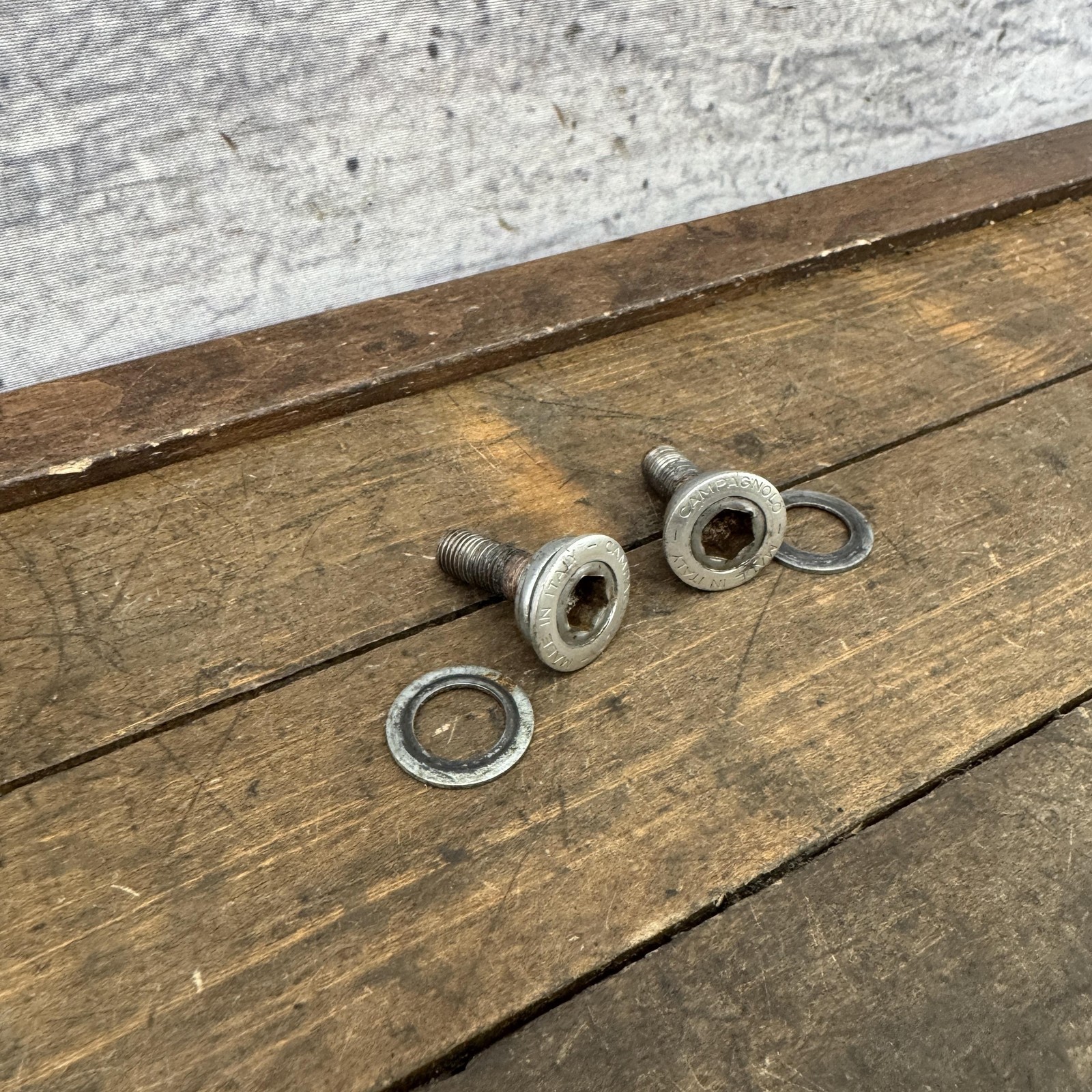 Vintage Campagnolo Crank Arm Fixing Bolts Pair Made in Italy Hex Allen Washers