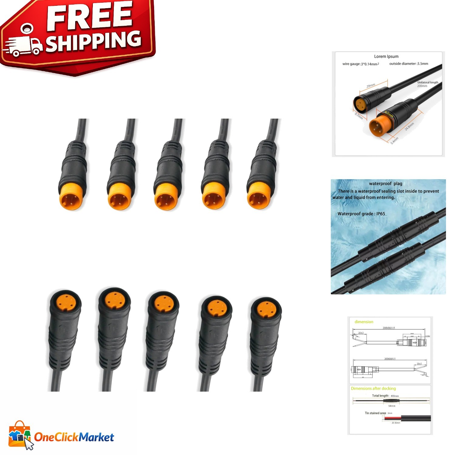 20CM 3Pin Connectors – Waterproof Electric Bike & Scooter Modification Kit