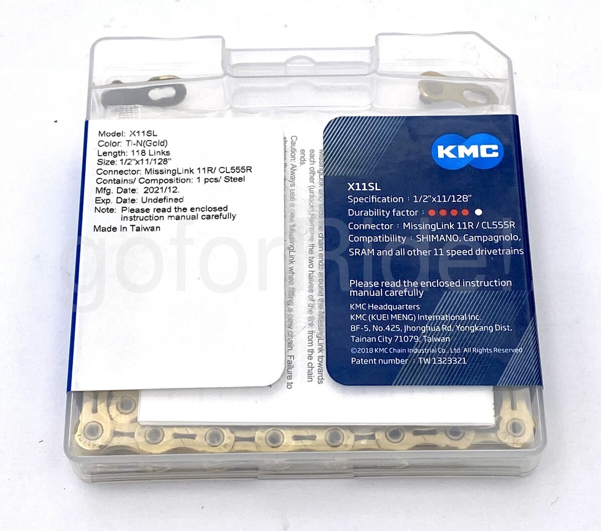 KMC X11SL Ti-N Gold Bike Chain Retail Pack 11 Speed Shimano 118 Links Gold