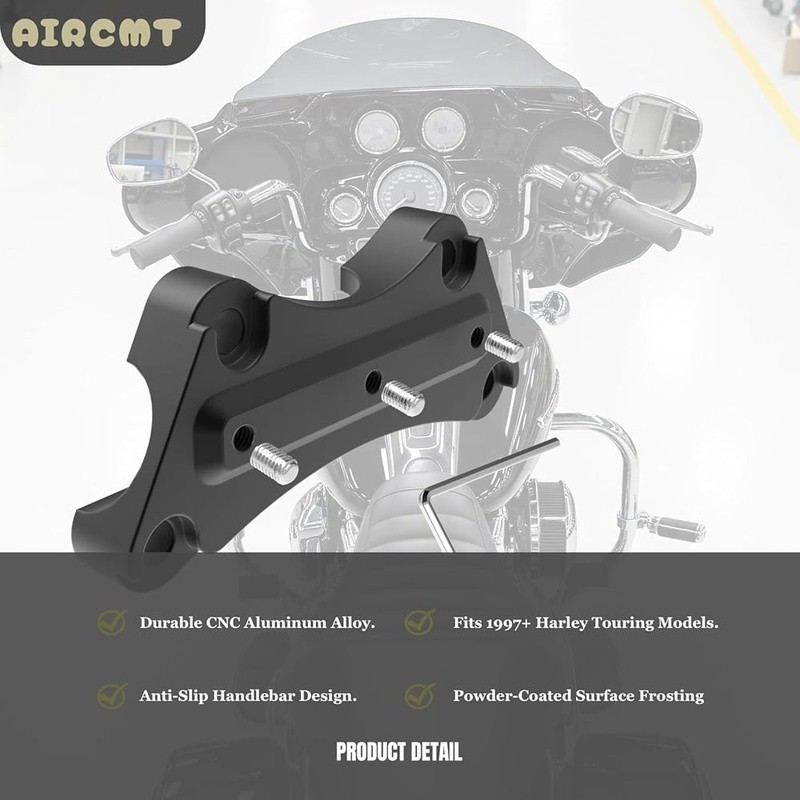 CNC T6 Aluminum Alloy Handlebar Mount Clamp Harley Touring Models 1997 & Up New