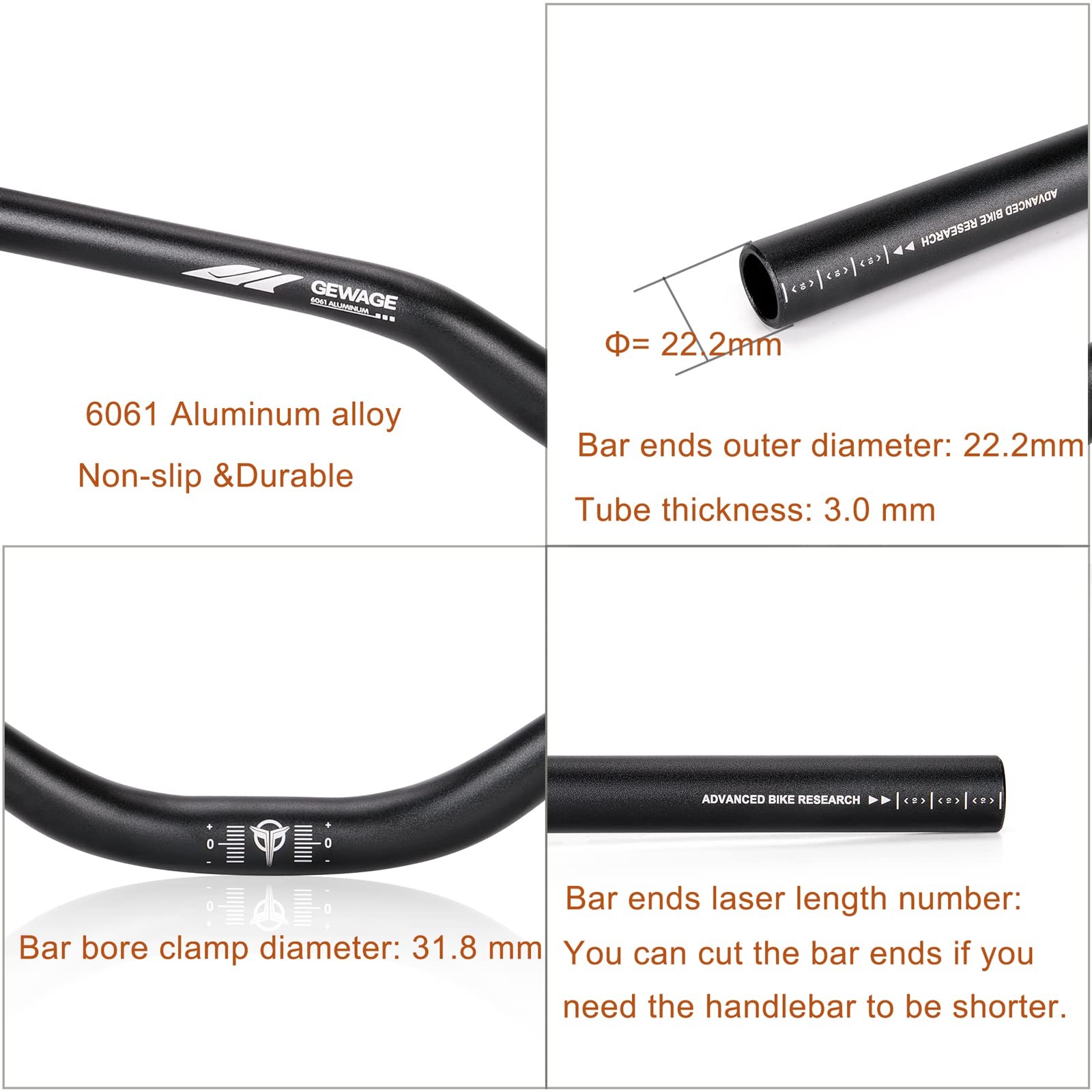 31.8 Bike Handlebar – 25mm, 55mm, 70mm, 90mm,120mm Riser Handlebar – 780mm Al…