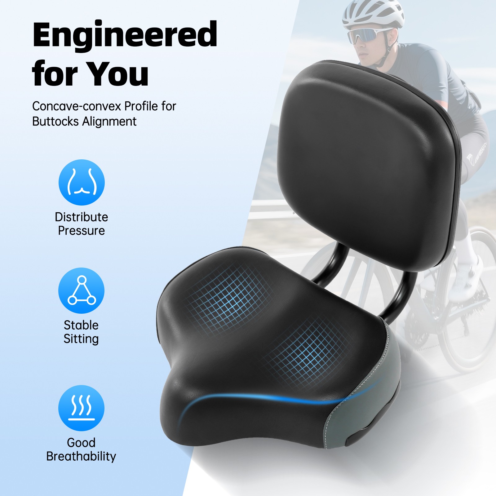 11.5″ x 9.5″ Oversize Comfort Saddle Seat Backrest Saddle Bike Seat W/Backrest