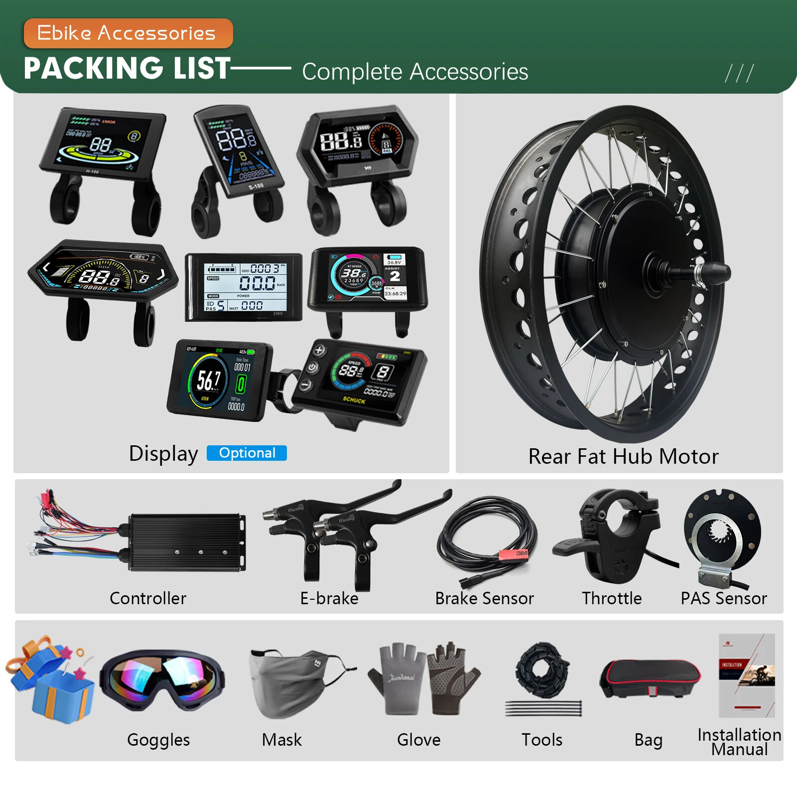 72V 3000W 4.0Tire Snow Ebike Kit 20 24 26″ Rear Rotate Wheel Motor Dropout 170mm