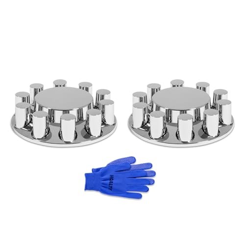 Axle Cover ABS Chrome Flat Top Kit with 33mm Thread-on Lug Nut Covers 2 Front