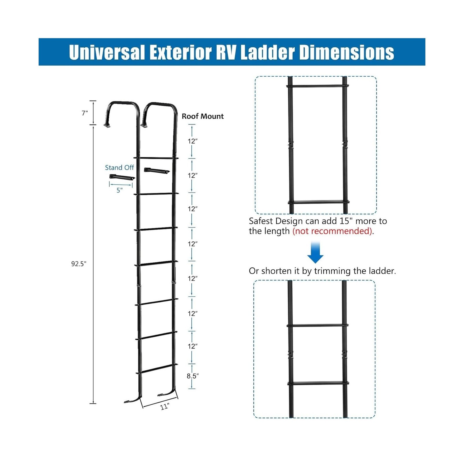 Universal Exterior RV Ladder, 7.6FT-8.4FT Aluminum Travel Trailer Ladder, 250…