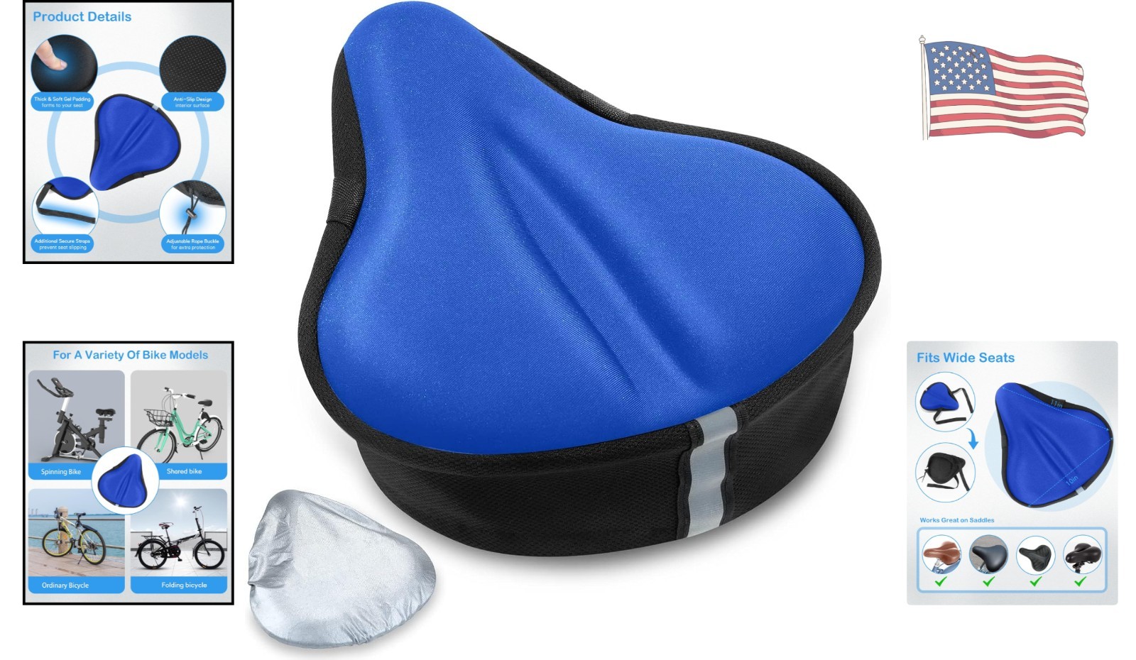 Comfortable and Protective Gel Bike Seat Cover – 11×10 inches, Breathable Design