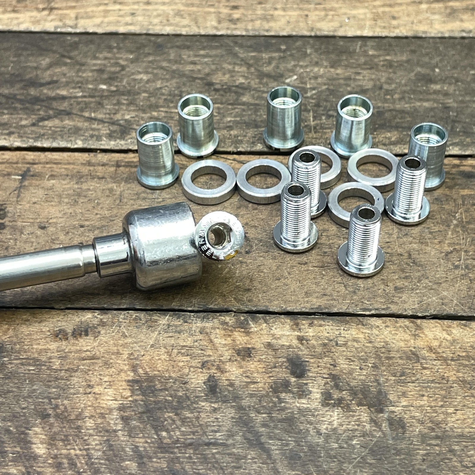 Vintage Sugino Triple Chainring Bolts NOS Long Nuts Washers Set 5pc Japan
