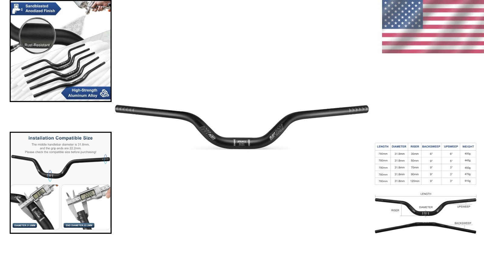 Corrosion-Resistant Mountain Bike Handlebar – 70mm Rise