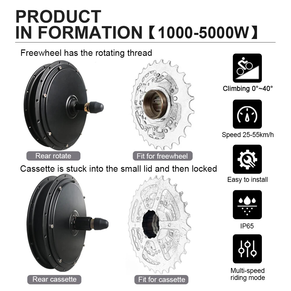 1000W-5000W 48V 72V Snow Electric Bike 20/24/26×4.0inch Fat Tire Rear Hub Motor