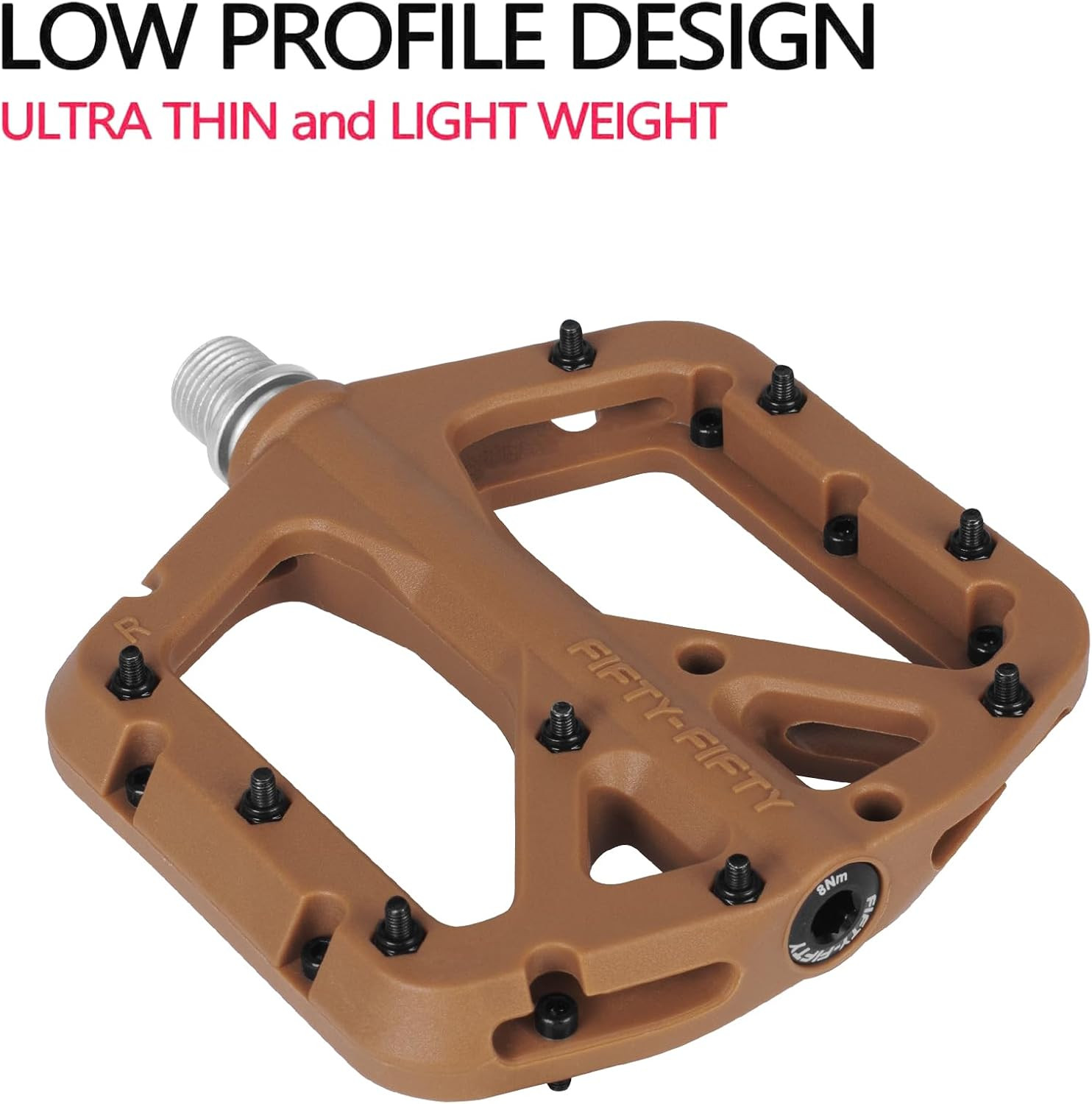 FIFTY-FIFTY Mountain Bike Pedals, Non-Slip MTB Nylon Composite, 9/16″ Bicycle Pe