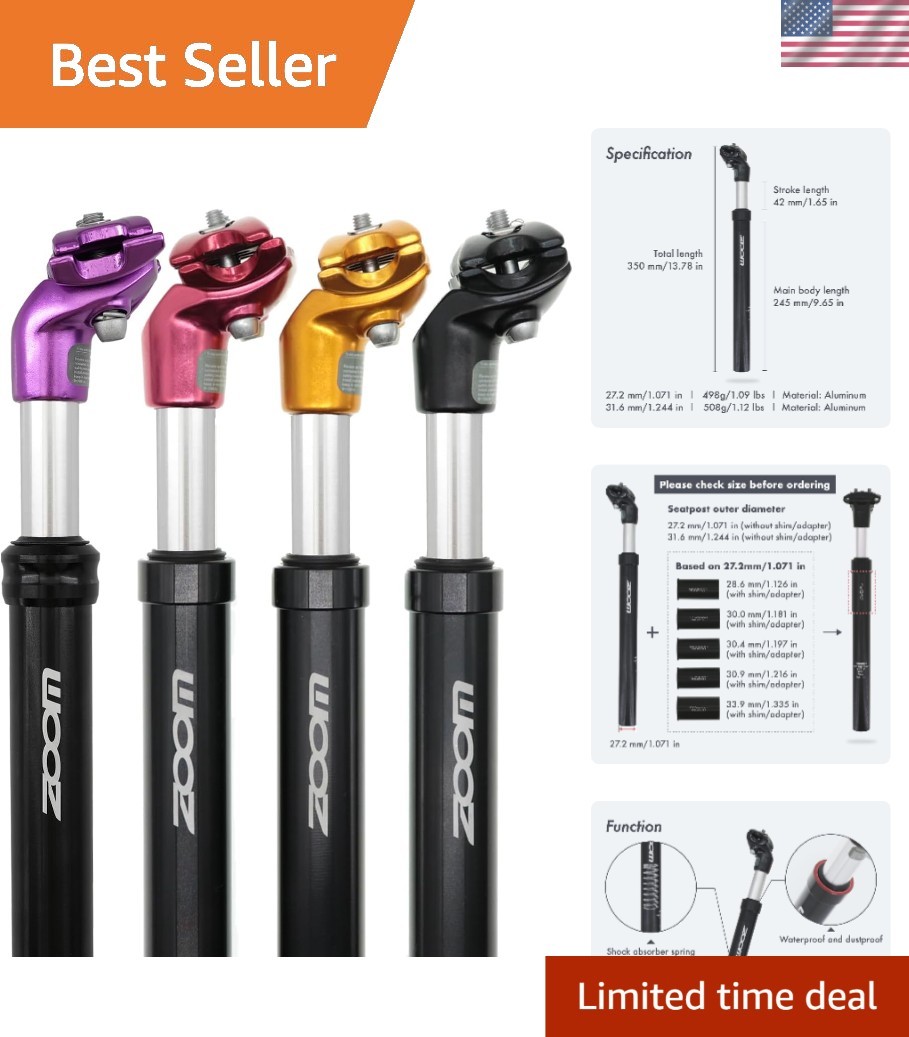 DJC Bike Suspension Seatpost Shock Absorber Damper Post 27.2 30.9 31.6 mm, Li…
