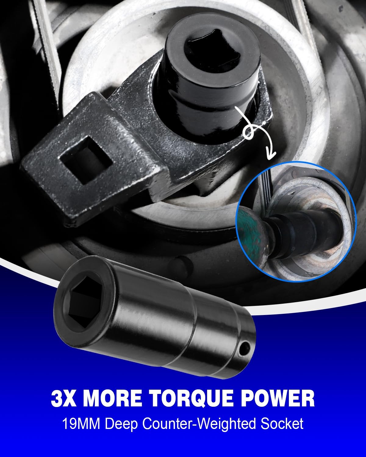 19mm 50mm Harmonic Balancer Socket Crank Pulley Wrench Set 2 Piece Socket