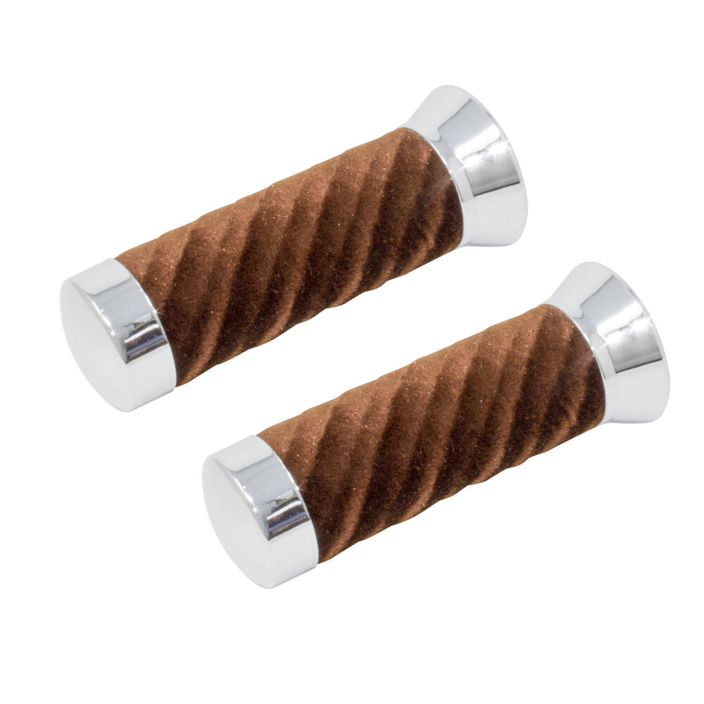 Original Lowrider Velour Swirl Grips With Chrome End Cap Lowrider Bicycle BROWN
