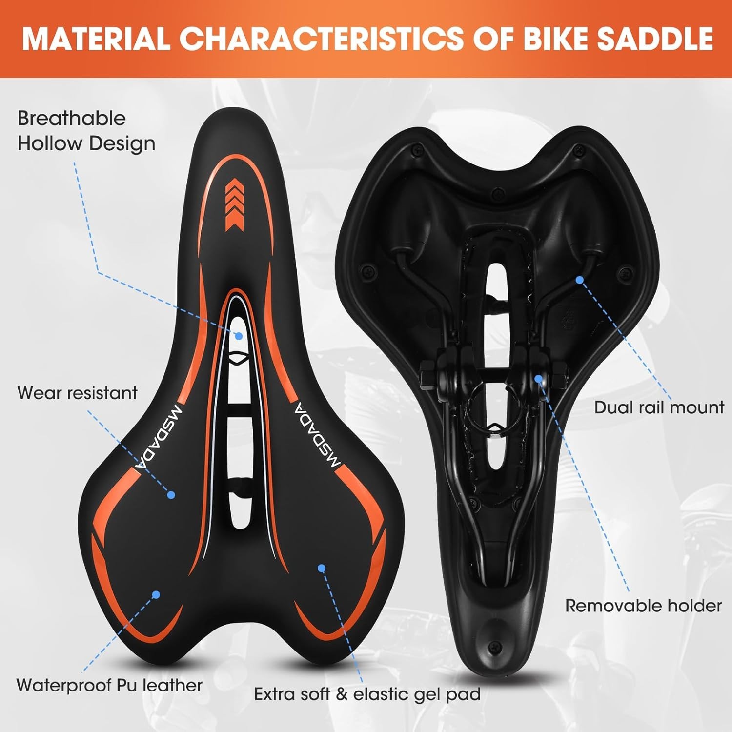 Gel Bike Seat – Comfortable Bicycle Saddle with Extra Soft Cushion Padded Orange