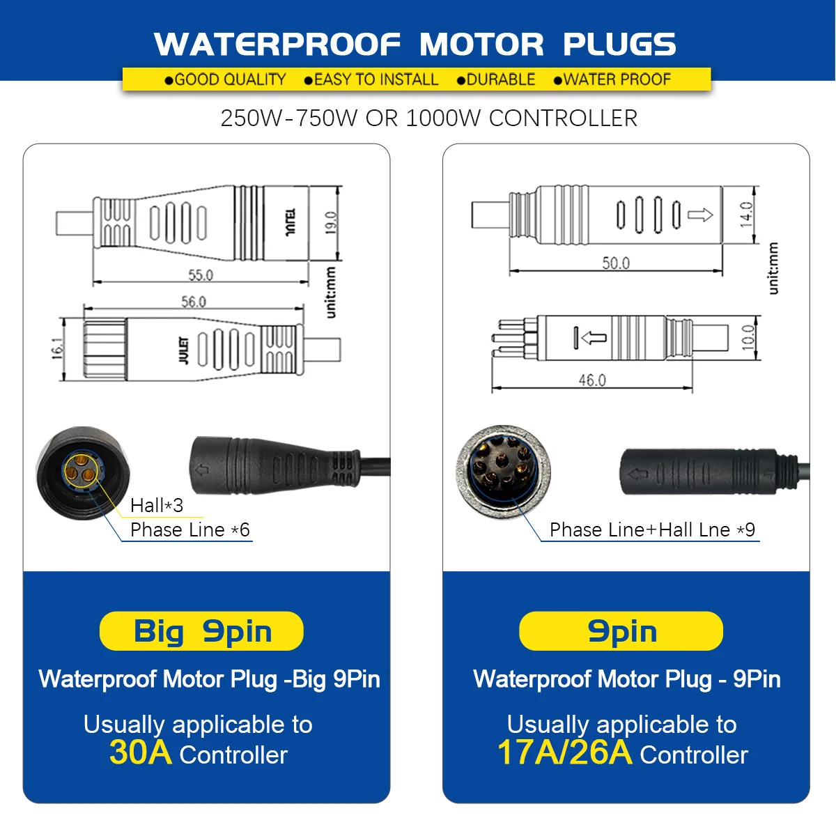 E-bike 3-Mode Sine Wave Waterproof Controller 17A 26A 30A 24V/36V/48V Display