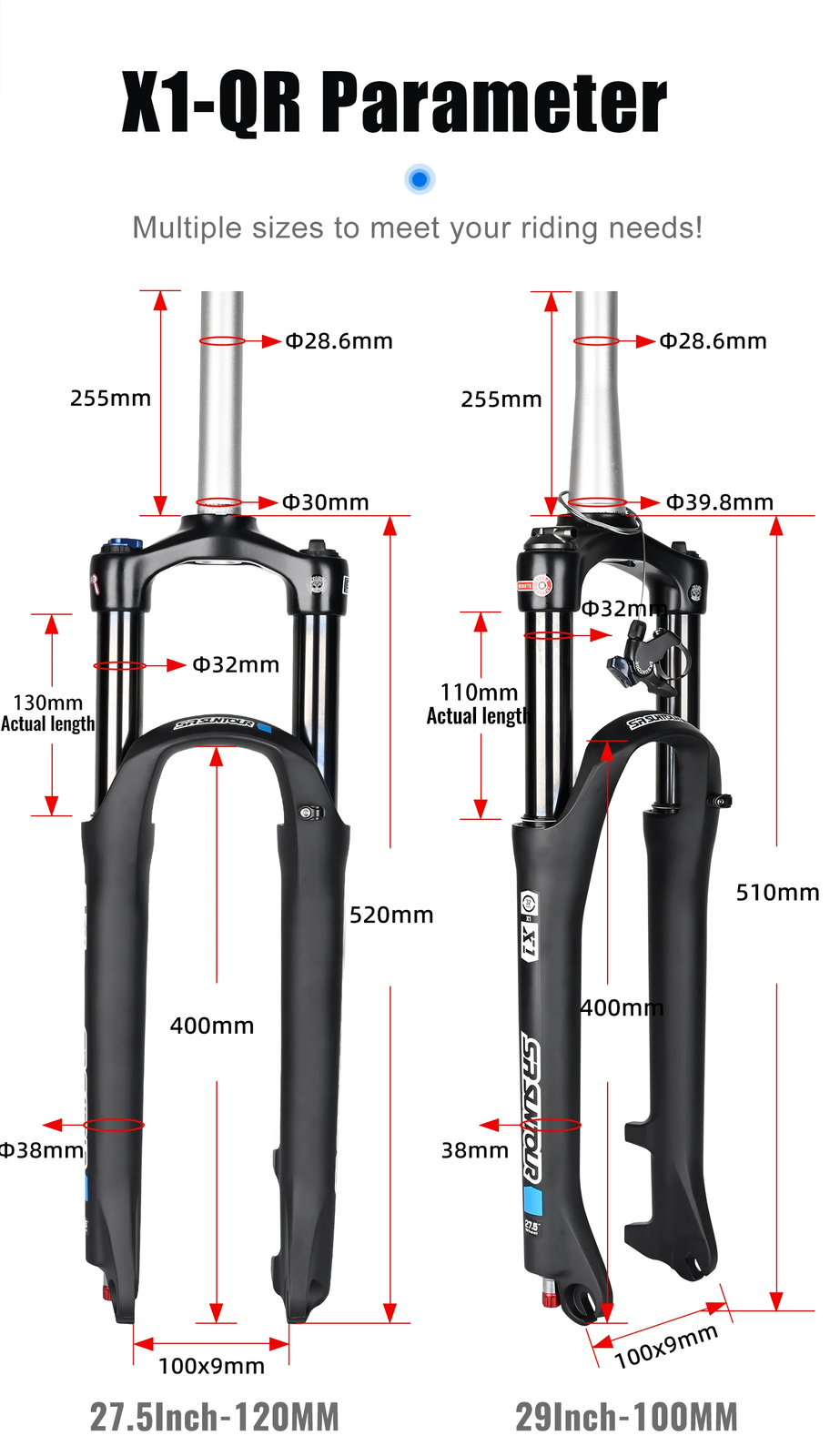 27.5 29″ Mountain Bike Oil Spring Suspension Fork QR BOOST 120MM Travel Froks