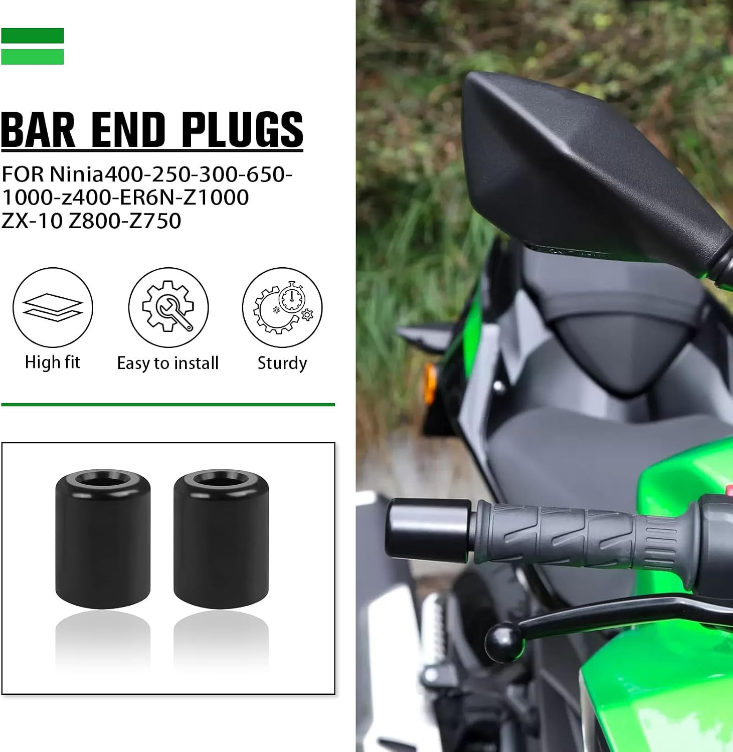 Handle Bar Ends Plug Caps for Ninja400 ABS 2018-2022 ZX-10R 2006-2015 ZX-6R 2000