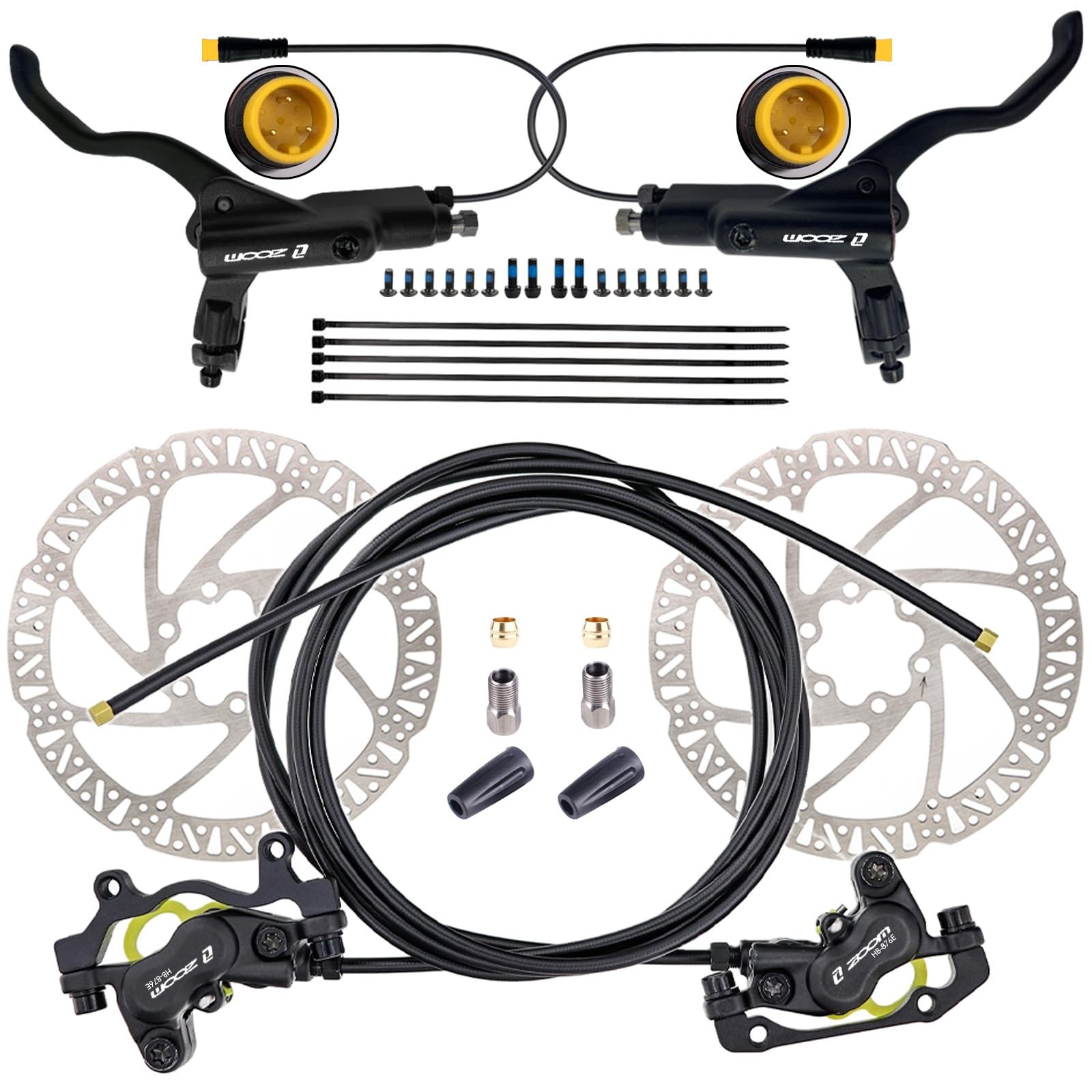 Hydraulic Disc Brake Set Zoom HB876E E-Bike 180mm Rotors 4-Piston