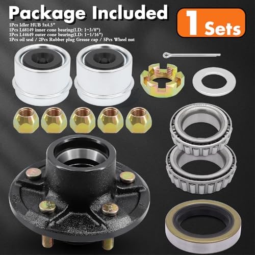 5-Lug Trailer Idler Hub Kit for 3500 lb Axles, 5 on 4.5″ Bolt Pattern, 1 Sets