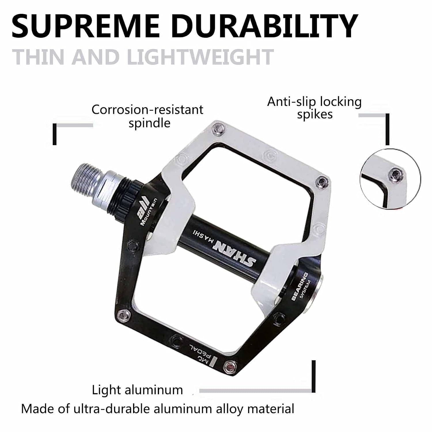 White Aluminium Mountain Bike Pedals BMX Flat Pedals Non Slip Removable