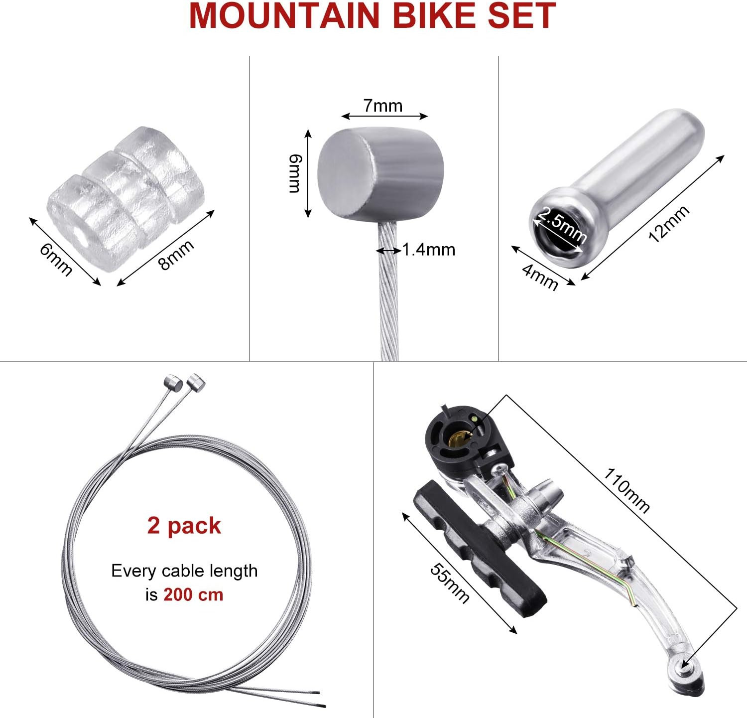 Universal Mountain Bike Brakes Set – 2 Pairs, Replacement for Most Bicycles, Inc