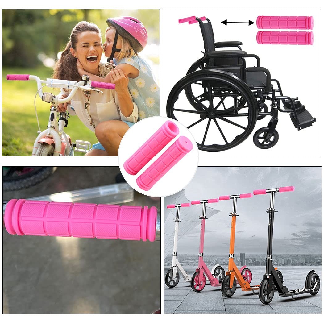 Bike Handle Grips with Tassel Streamers 4.7 inches x 0.87″, Pink &