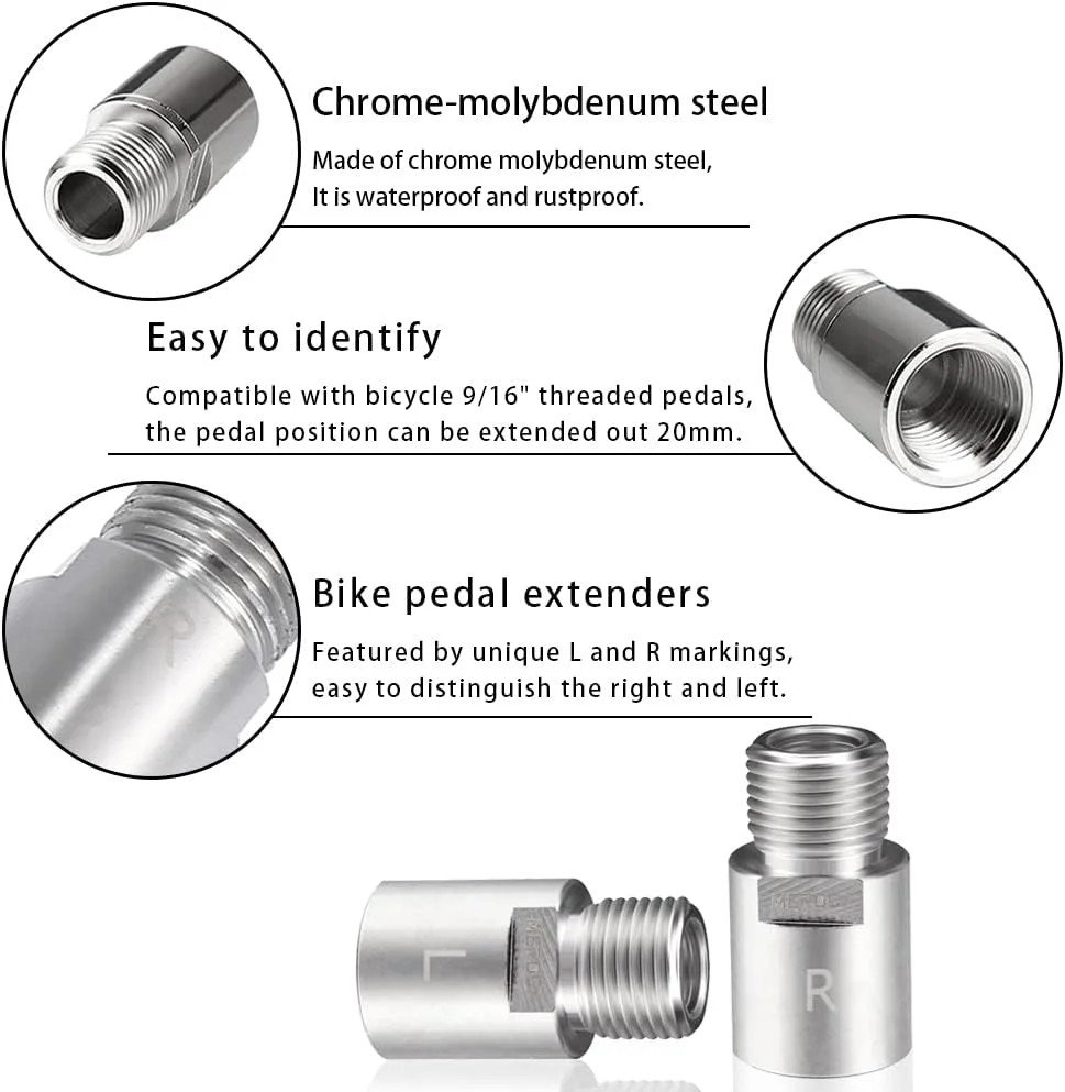 1 Pair Bicycle Pedal Extenders Chrome-Molybdenum Steel Pedal Adapter Fit 9/16 In