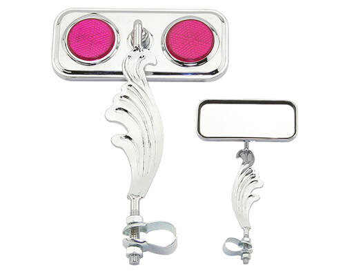 Bike Rectangle Wing Mirror Chrome Right Purple Reflectors.