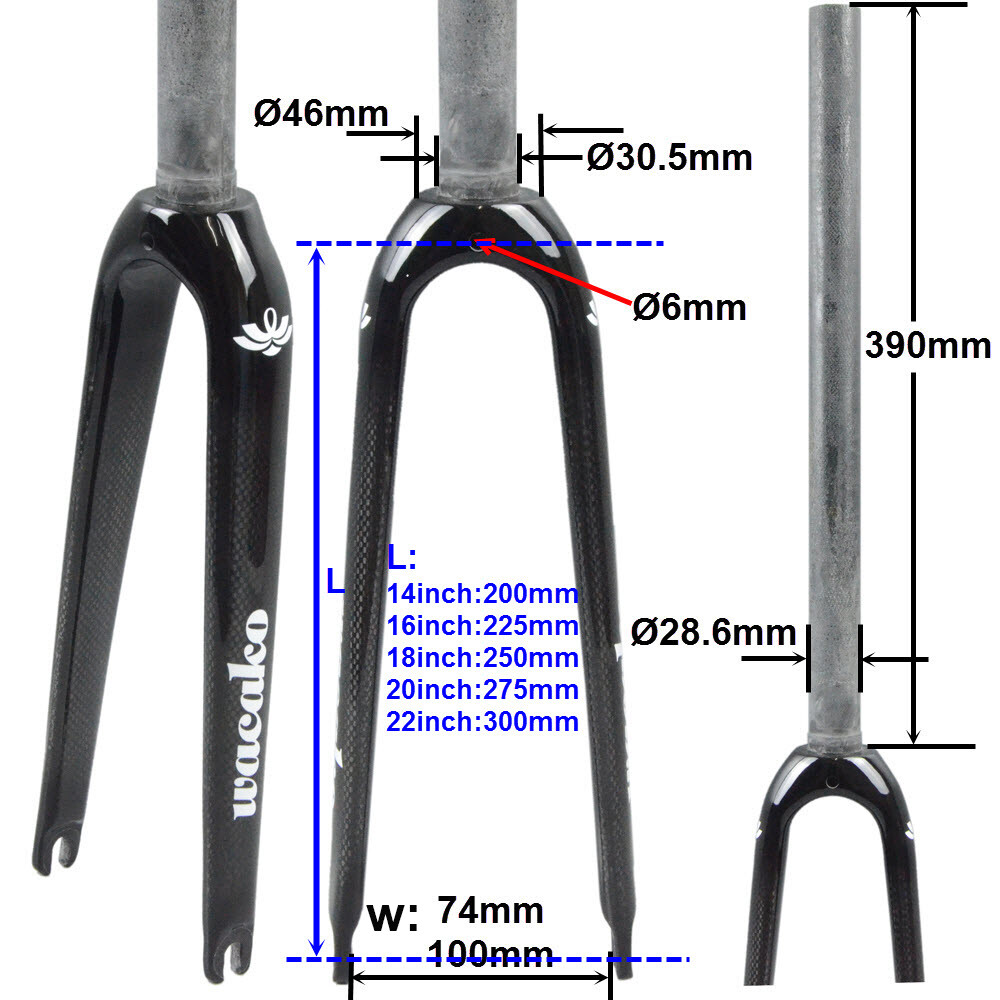 Carbon Fiber Hard Forks 14/16/18/20/22 In Rigid Fork Bmx Bike Fork 1-1/8 In