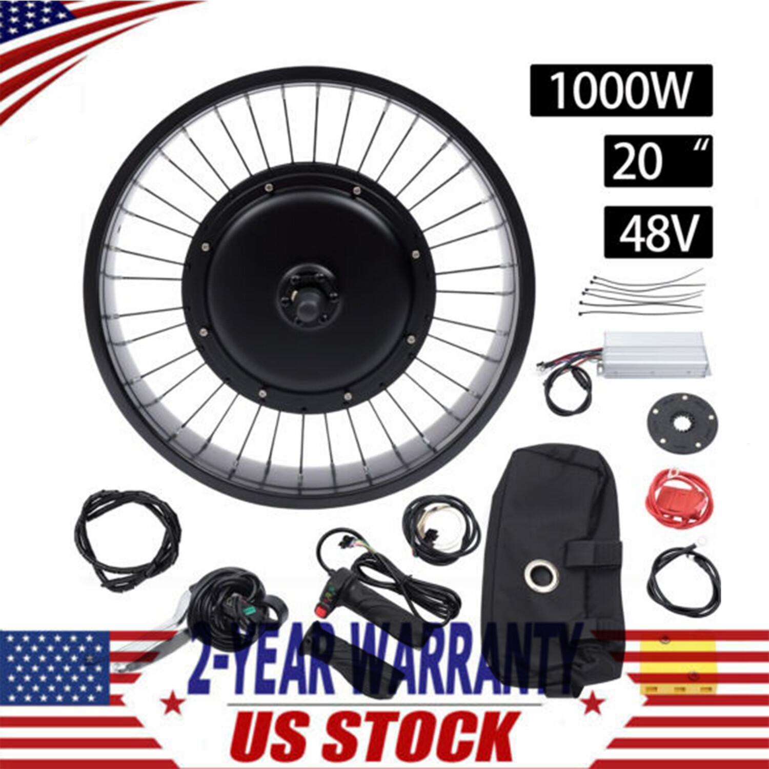20″ 48V 1000W Electric Bicycle Hub Motor E-Bike Conversion Kit Front Wheel 20×4″