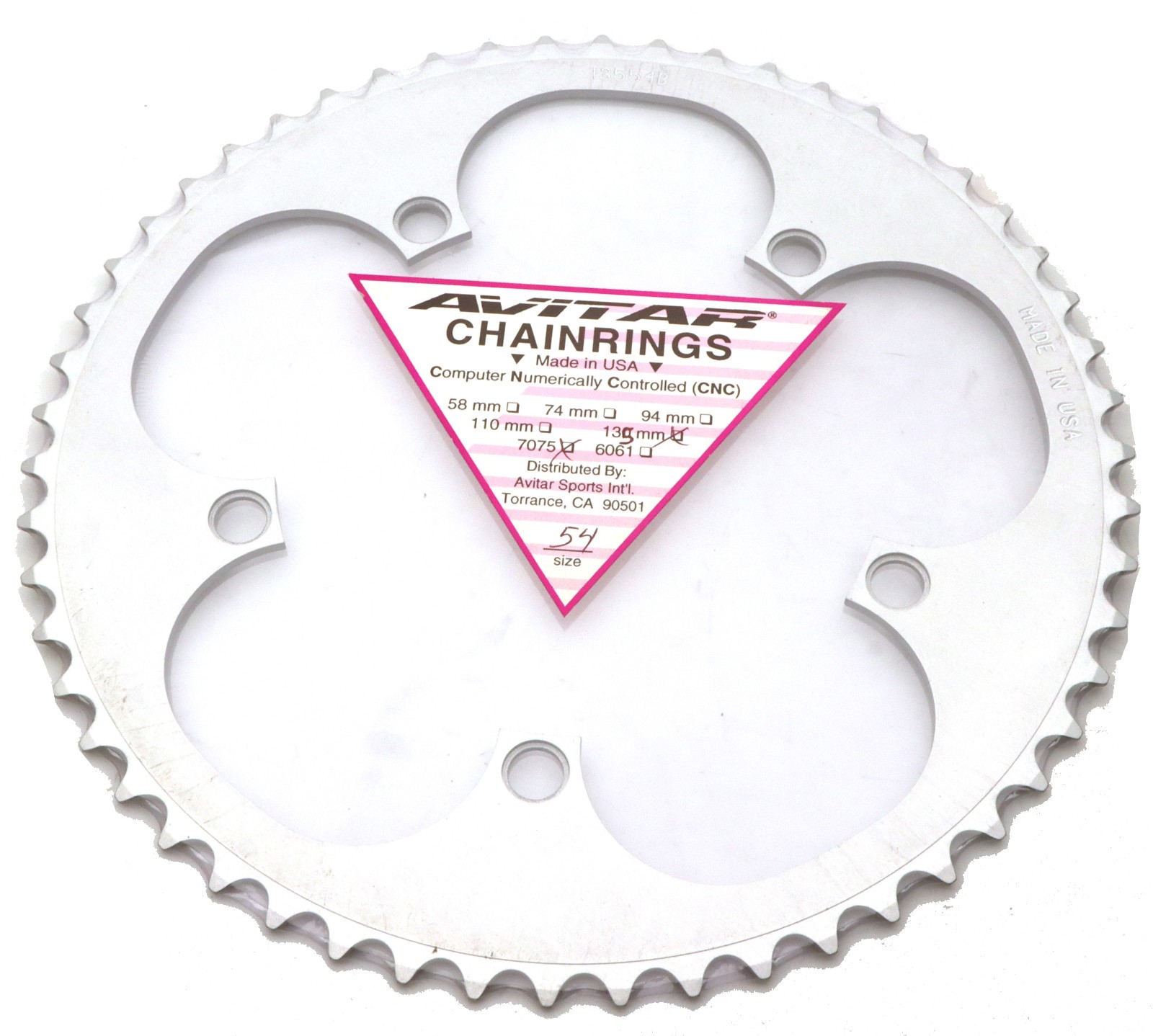 Vuelta Avitar 54T 135 BCD 9/8 SPD 7075 Aluminum Silver 5 Bolt NOS Made in USA