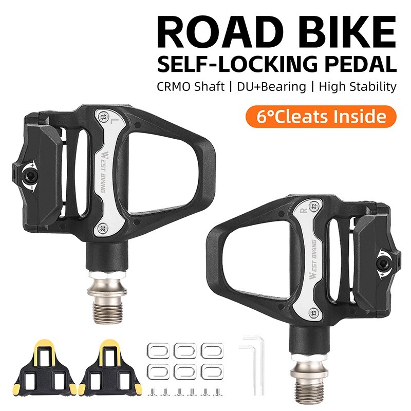 WEST BIKING DU Sealed Bearing SPD Road Bike Bicycle Clipless Pedals 6°Cleats