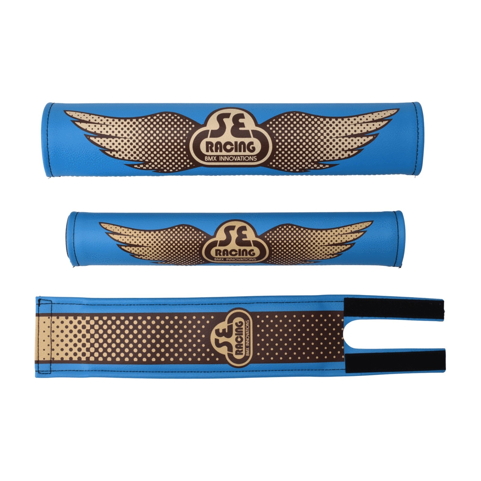 NEW SE Bikes Racing Wing Blue/ Brown BMX 3 Piece Retro Pad Set