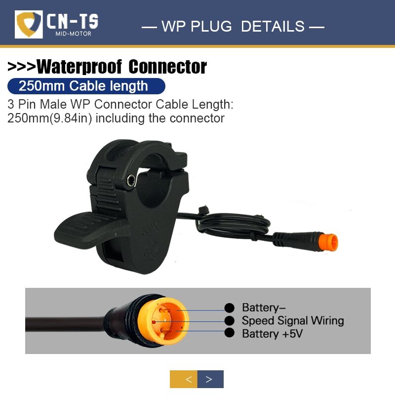 E-bike Thumb Throttle 3Pin Waterproof SM Connector Electric Scooter Accelerator