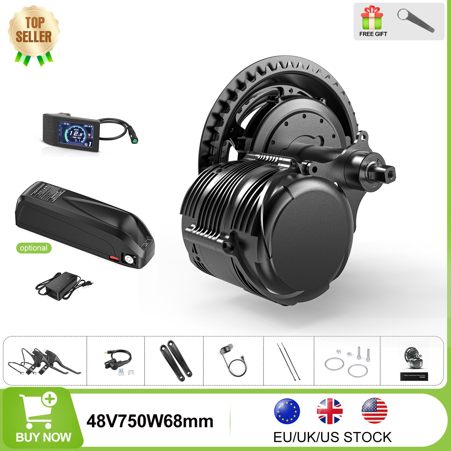 48V 750W TONGSHENG TSDZ8 Mid Motor Kit DIY Electric Bike Conversion Torque Kits