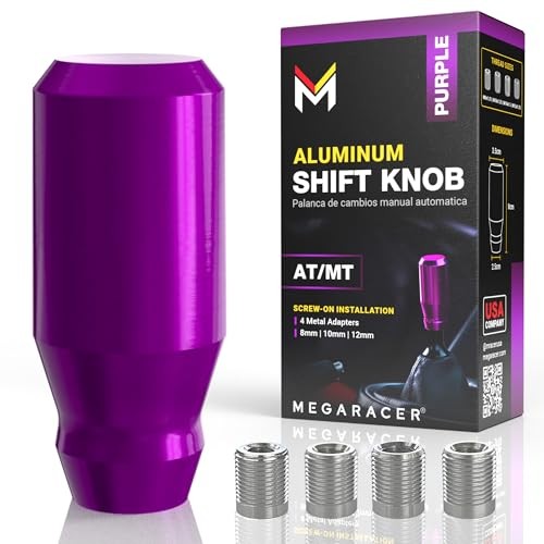 Premium Metallic Shift Knob – 4 Metal Threaded Adapters, Purple Short Cylinder