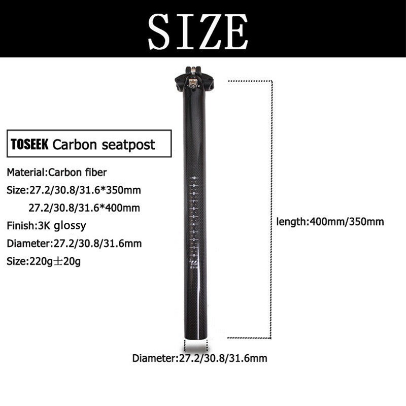 TOSEEK 27.2/30.8/31.6mm Carbon fiber Ultralight Seatpost MTB Road Bike Seat post