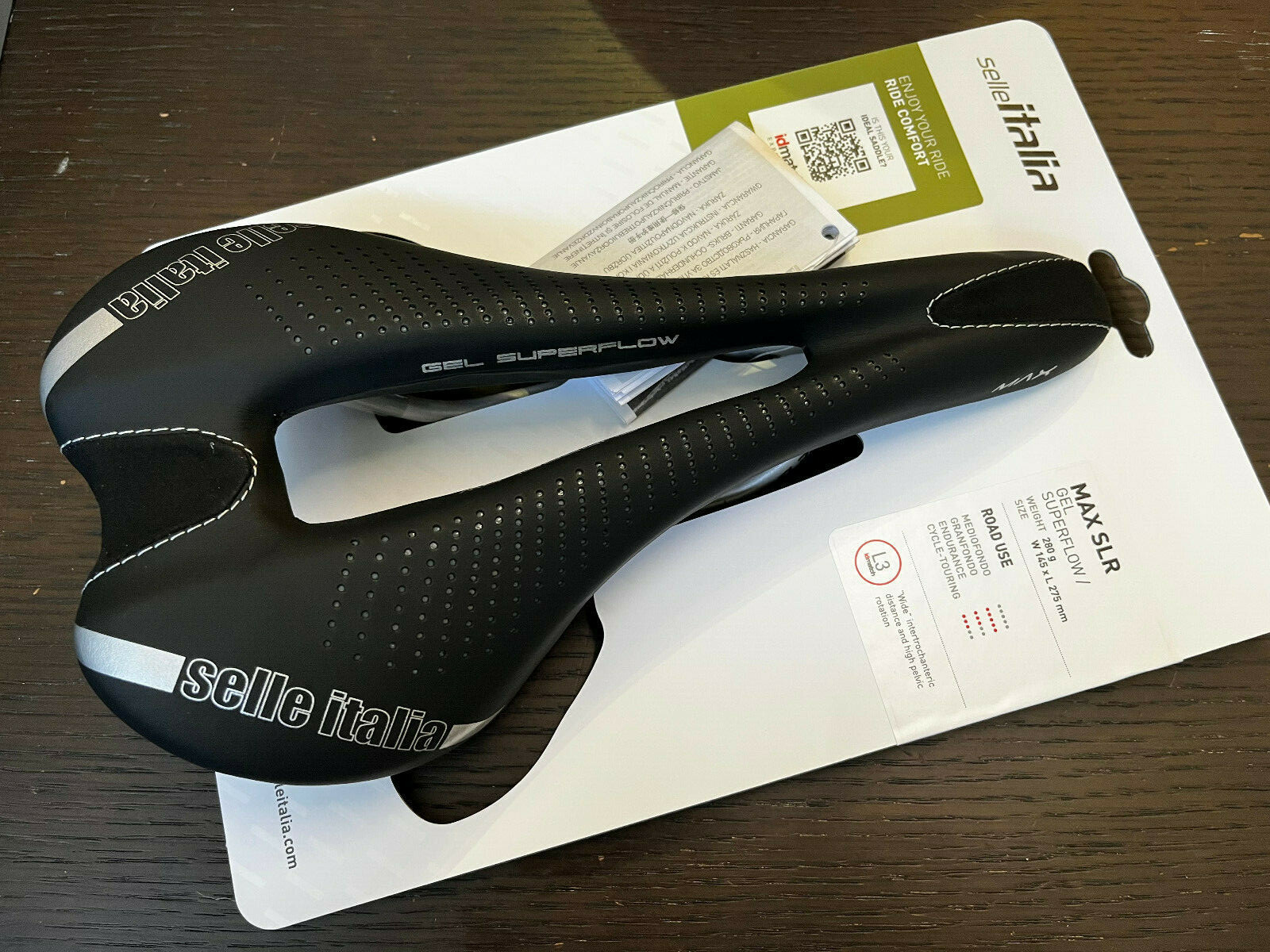 Selle Italia Max SLR Gel Superflow 145x275mm L3 Ti316 Rail Road Saddle (Black)