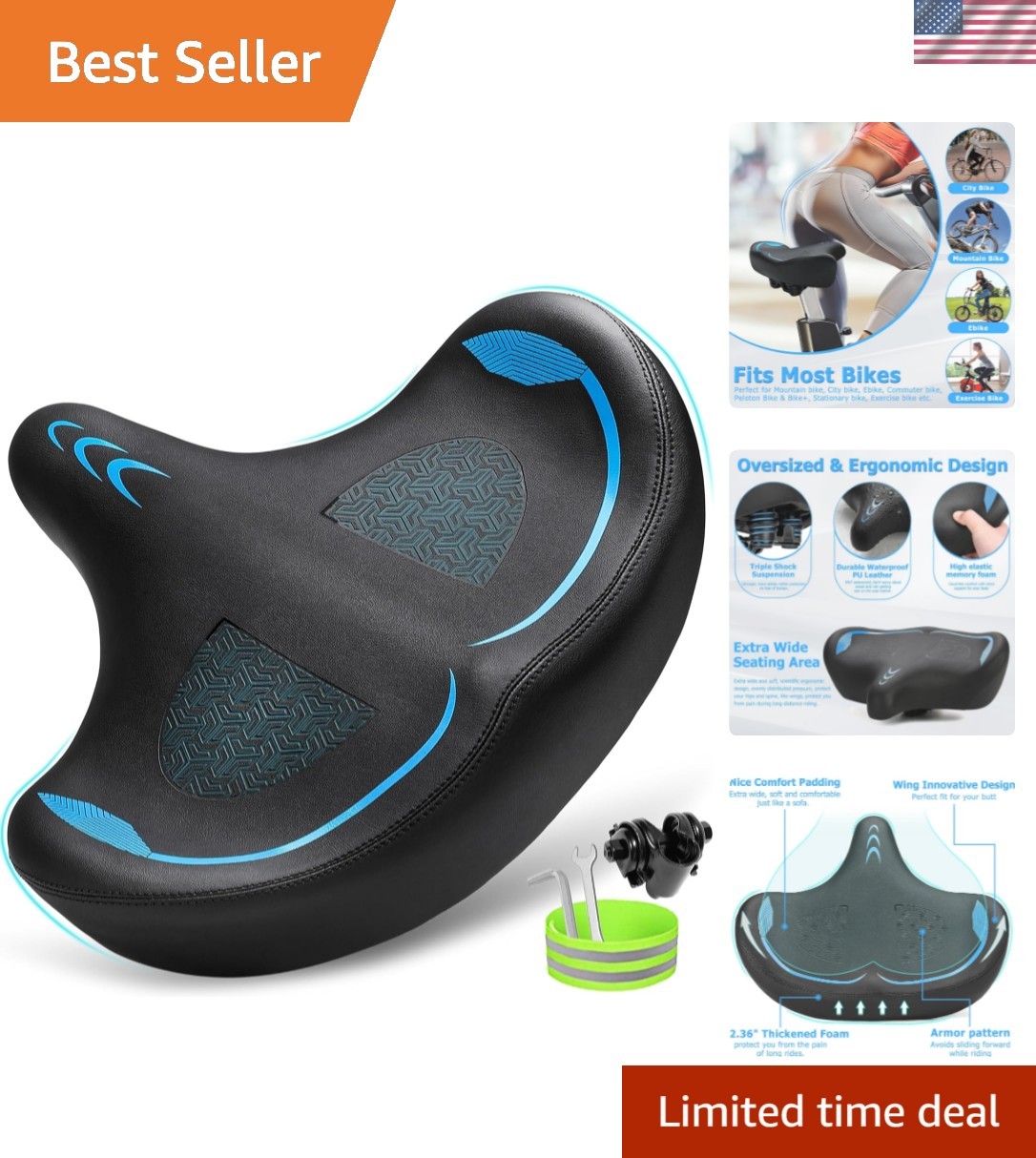 Oversized Bike Seat for Men & Women Comfort, Extra Wide Bicycle Seat Cushion,…