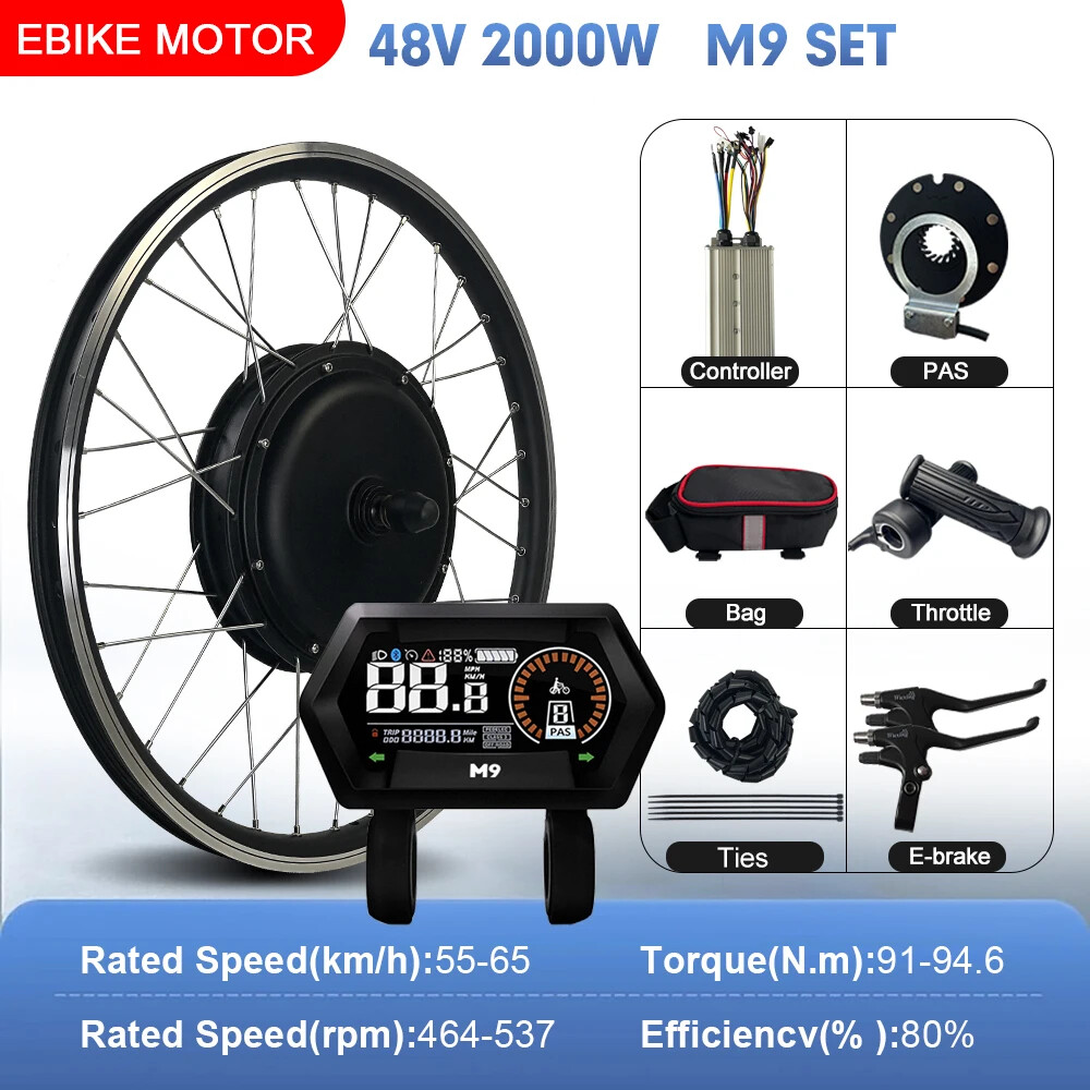 E-bike Conversion Kit 48V 2000W Brushless Gearless Front Rear Hub Motor Wheel