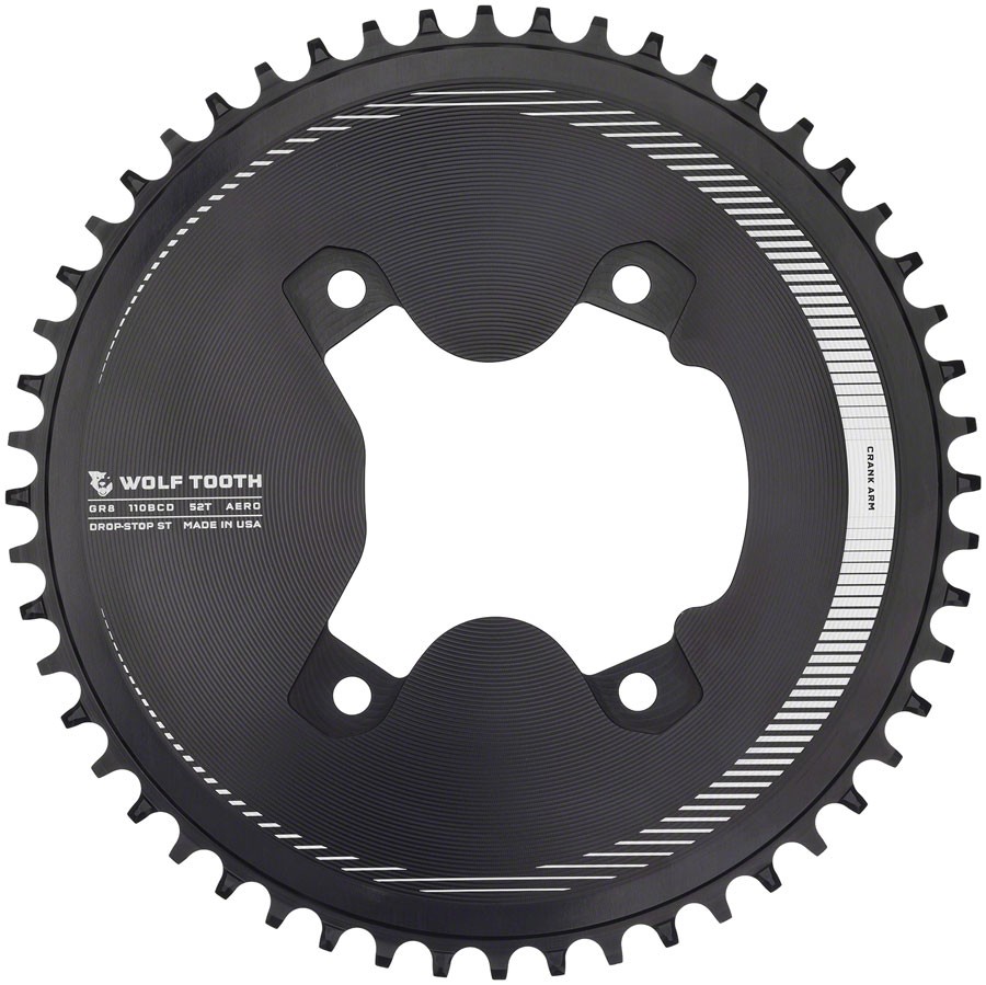 Wolf Tooth Aero 110 Asymmetric BCD Chainring – 52t, 110 Asymmetric BCD, 4-Bolt,