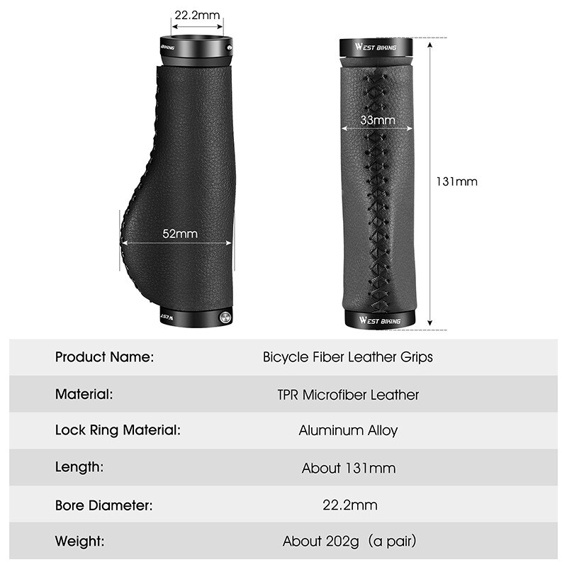 WEST BIKING MTB Fahrradgriffe Lock-on Leder Fahrrad Griff 22.2mm Schwarz