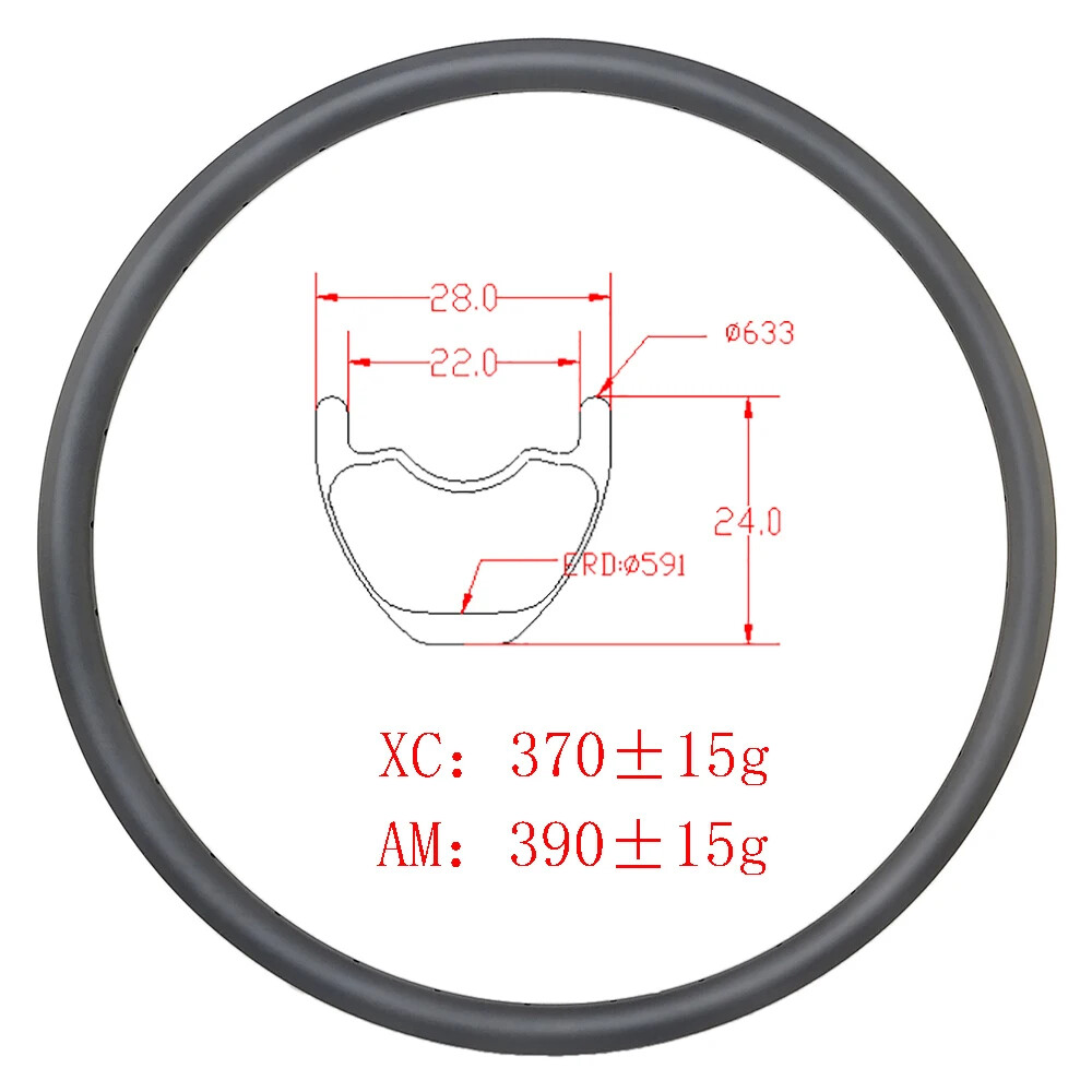 29er 28mm*24mm XC AM Carbon Rims Hookless Tubeless Disc Brake 24H 28H 32H