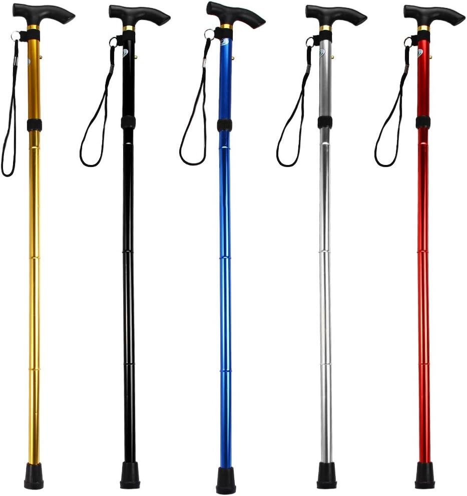 Folding Lightweight Walking Stick – Adjustable Aluminum Metal Black