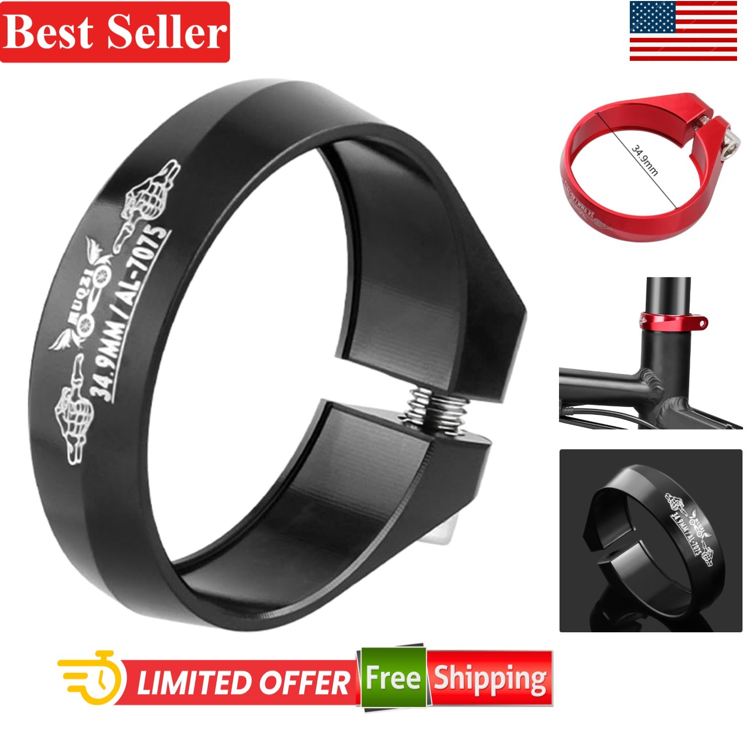 7075 Aluminum Alloy Bicycle Seatpost Clamp, 34.9mm Universal Fit, Lightweight